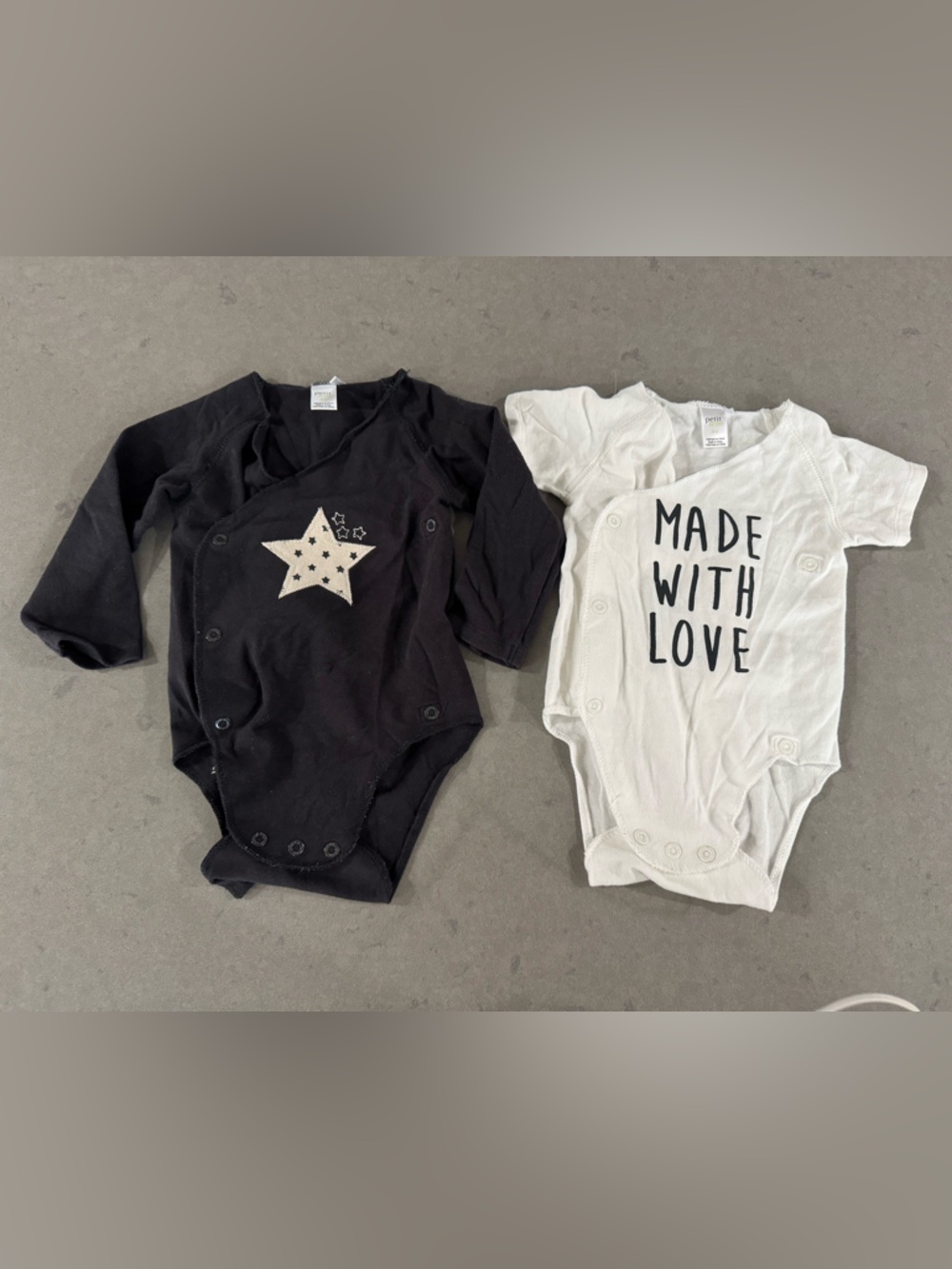 Petit Lem Black Baby Onesie with White Tag